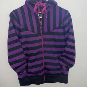 WOMAN’s Purple & black stripe Long sleeve hoodie.
